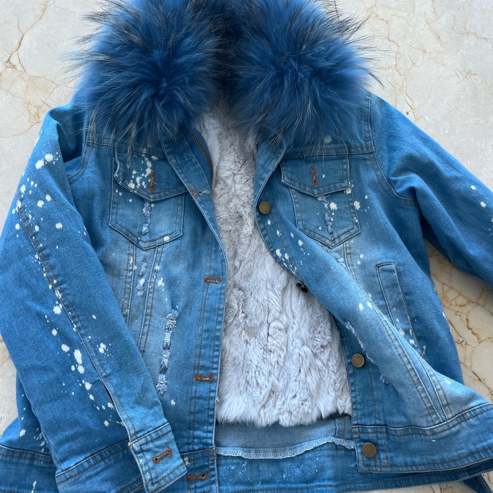 Girls fur lined denim jacket